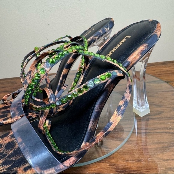 Larroudé Disco Gloria Leopard-Print Wrap Sandals 315$ - Picture 9 of 16